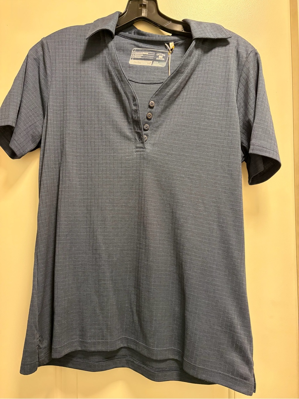 Cutter & Buck DryTec Luxe Women’s Blue Check Henley Polo Short Sleeve M